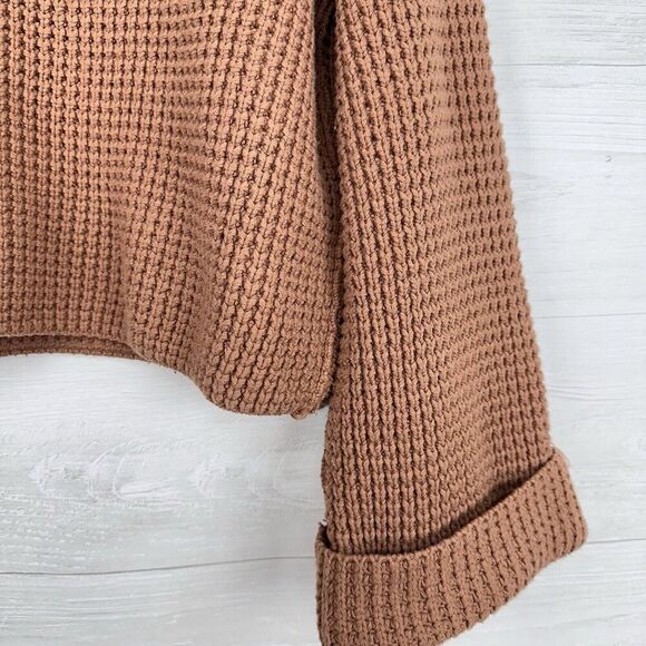 Free People Oversized Slouchy Sweater M Brown Pullover Cowl Neck Chunky Knit - Picture 6 of 14
